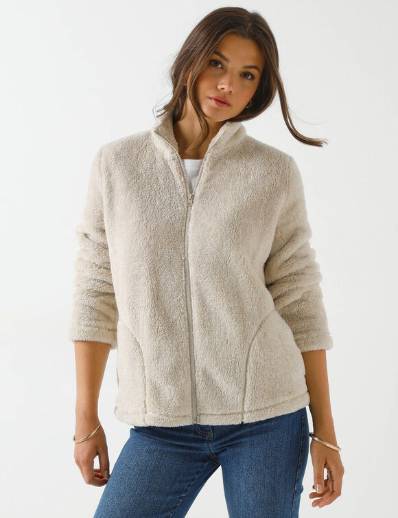 Veste zippée, maille peluche (beige chiné) Veste zippée, maille peluche (beige chiné)